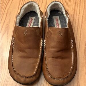 Olukai Men's Brown Leather Slip-On Slippers -Size 9